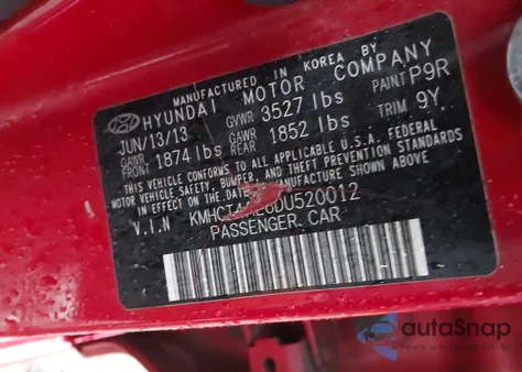 2013 Hyundai Accent Gls из США, поврежденный, VIN KMHCT4AE8DU520012